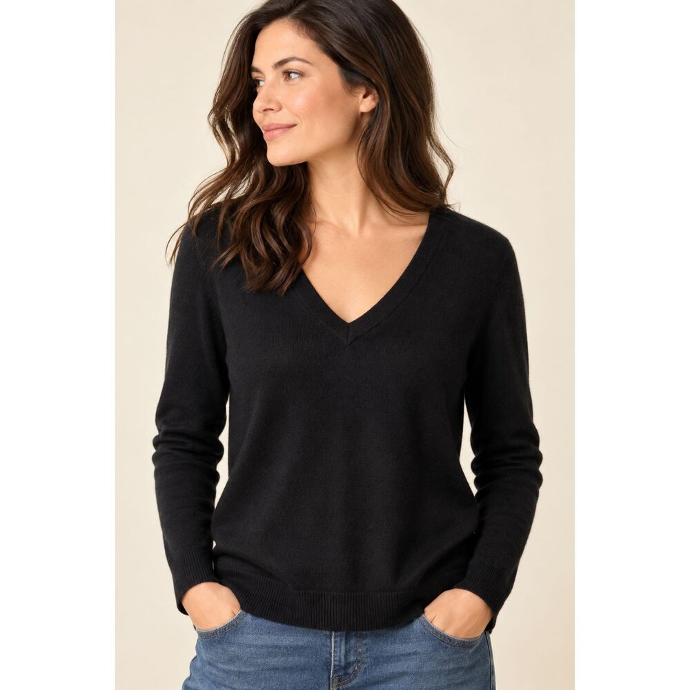 Talbots Pure Cashmere Black V-Neck Sweater Pullover Size M